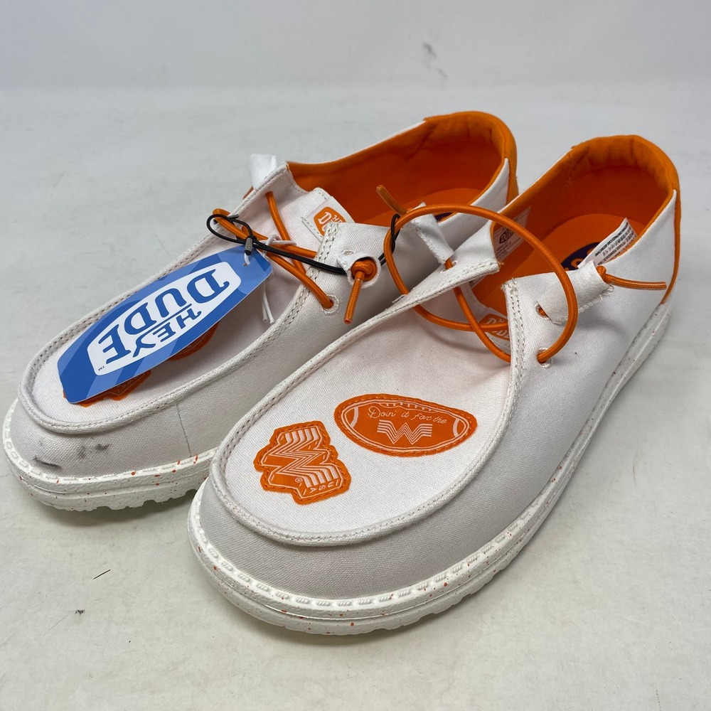 Hey Dude Wendy Whataburger Womens White Orange Canvas Slip On Shoes 44942-127